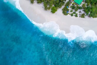 bird's eye-view photography beach